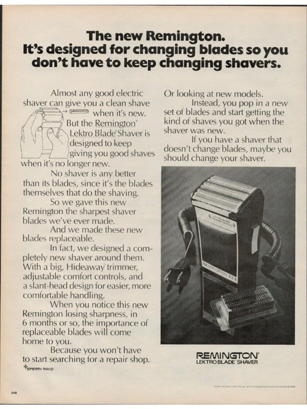 1971 Remington Lektro Blade Shaver Vintage Print Ad (L3)